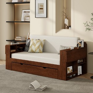 Racxily Full Size Daybed with Removable Desk, Storage Drawers & Hydraulic Side Table - 1 of 4