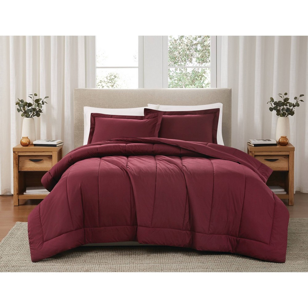 Photos - Bed Linen Brooklyn Loom 2pc Twin/Twin Extra Long Percale Comforter Set Burgundy