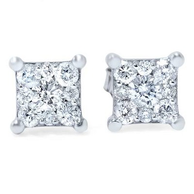 Pompeii3 1/2ct Princess Cut Diamond Cluster Studs 14K White Gold