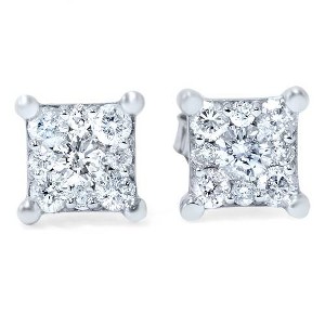 Pompeii3 1/2ct Princess Cut Diamond Cluster Studs 14K White Gold - 1 of 4