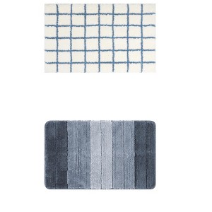 Unique Bargains 2Pcs Plush Gradient Striped Microfiber Shaggy Bathroom Mat - 1 of 4