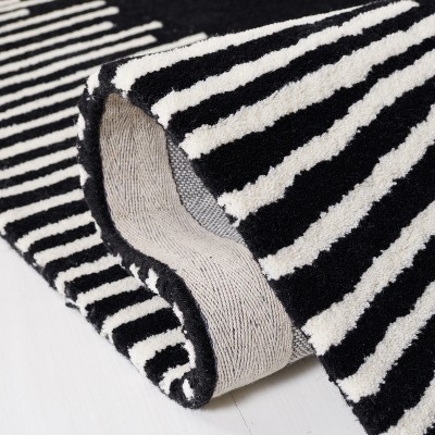 Black and Ivory 5' Square Wool Tufted Area Rug