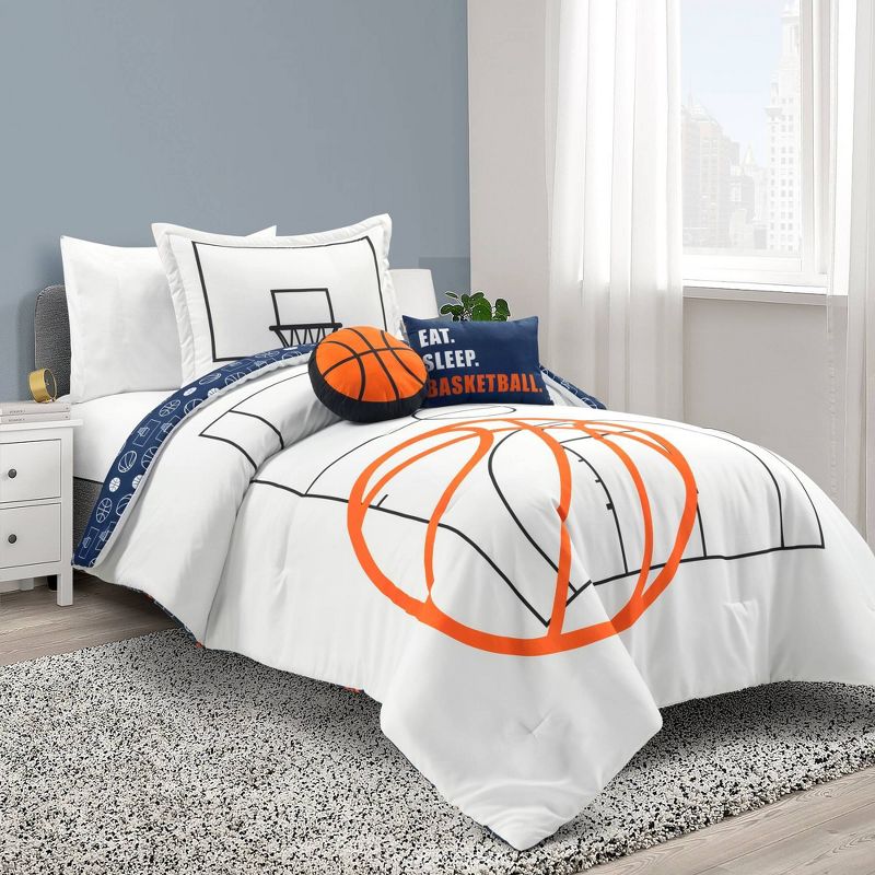 4pc Twin Kids&#39; Basketball Game Reversible Oversized Comforter Bedding Set White/Navy - Lush D&#233;cor, 1 of 11