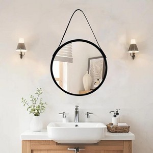 Ridstar Round Bathroom Wall Mirror with Leather Hanging Cord for Bathrooms, Bedrooms, Living Rooms and Entryways-Black - 1 of 4