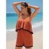 EXLURA Women's Summer Romper 2025 Spaghetti Strappy Ruffle Jumpsuit Halter Neck Pleated Outfits with Pockets - 4 of 4