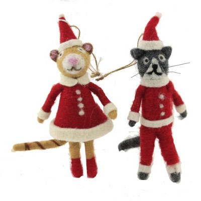 Holiday Ornament 7.5" Mr & Mrs Cat Clause Set/2 Kitten Santa Stand Hang  -  Tree Ornaments