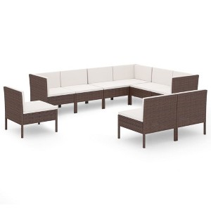 vidaXL Garden Lounge Set Patio Sectional Sofa Couch Outdoor Poly Rattan Brown - 1 of 4