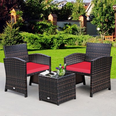 Costway 5PCS Patio Rattan Wicker Furniture Set Armless Sofa Ottoman  Cushioned Garden