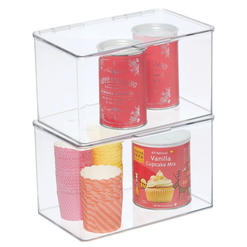 mDesign Plastic Kitchen Pantry/Fridge Organizer Box, Hinged Lid, 2 Pack, 1 of 8