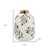 HomeRoots 9" White Green And Gold Leaf Round Ceramic Table Vase - 3 of 4
