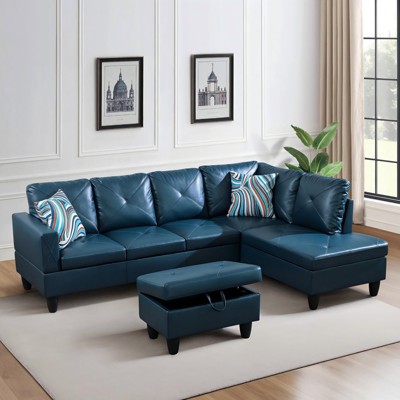 GlasFlength Sectional Sofas with Ottoman, Modern Large Modular Sectional Couch for Living Room, L Shape Upholstered Couch, Black, 97"*66.5"*33"