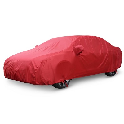 X-Autohaux 4.9M 190T Car Cover for All Weather UV Protection Snowproof Waterproof Windproof with Mirror Pocket Red