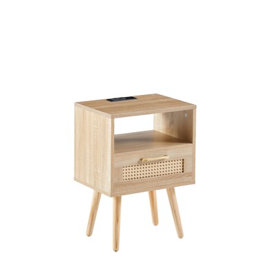 DSVIMOY 15.75" Rattan End Table with Drawer, Modern Nightstand, Side Table for Living Room, Bedroom, Black, 15.75"*11.81"*22.05"