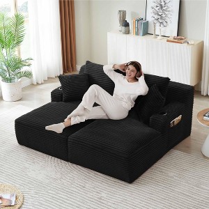 Aukfa 71"Modern Corduroy Double Chaise Lounge Sofa with 2-Pillows,No Assembly Required with Cup Holders - 1 of 4