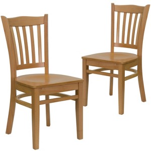 Emma and Oliver 2 Pack Vertical Slat Back Wooden Restaurant Chair - 1 of 4
