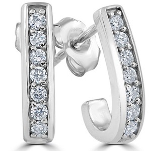 Pompeii3 G/SI 1/3ct Diamond Hoops 14K White Gold 1/2" Tall - 1 of 2