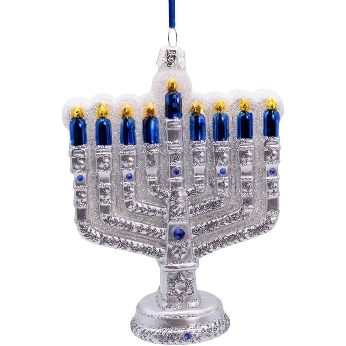 Kurt Adler Noble Gems Glass Ornament, New Hanukkah Menorah - thumbnail 3