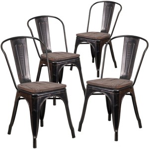 Emma and Oliver 4 Pack Metal Stackable Chair with Wood Seat - 1 of 4