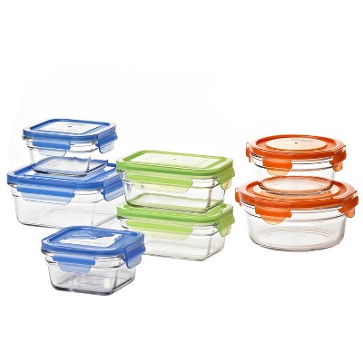 Glasslock Reusable Food Storage Container Set with Locking Lids for Leftovers and Meal Prepping, Oven & Freezer Safe, 14 Piece Set