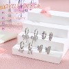 4-Pair Silver Plated Huggie Hoop Earrings - Bow, CZ Heart & Star Dangles, Hypoallergenic for Sensitive Ears (Ages 3+) - 3 of 4