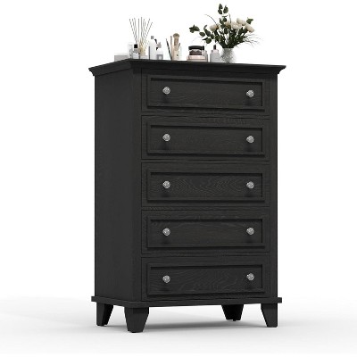 Dresser for Bedroom, 48" Tall Dresser with 5 Drawers, Chest of Drawers with Storage, Vintage Wood Dressers for Closet, Living Room, Hallway