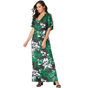 Jessica London Women's Plus Size Stretch Knit Cold Shoulder Maxi Dress - 1 of 4