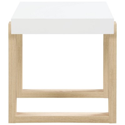 Pala White High Gloss and Natural Wood Rectangular End Table