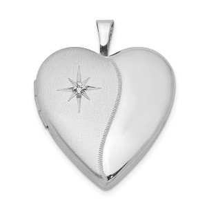 Black Bow Jewelry 20mm Satin and Polished Diamond Heart Locket in Sterling Silver - 1 of 4