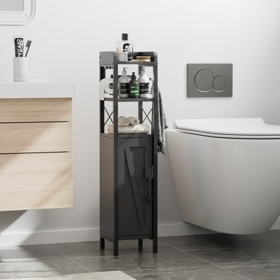 VECELO Bathroom Storage Cabinet Open Shelves Bathroom Organizer Rack with Toilet Paper Holder and Door