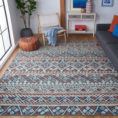 Aspen Blue and Orange Hand-Tufted Wool Area Rug, 8' x 10'