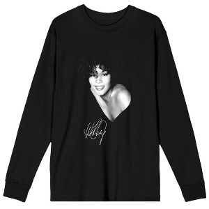 Whitney Houston Black & White Photo Cutout Crew Neck Long Sleeve Men's Tee - 1 of 3