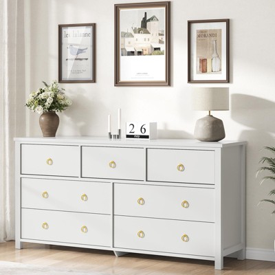 coucheta Round Handle Chest of Drawers Flat Panel Dresser Wooden Bedroom Storage