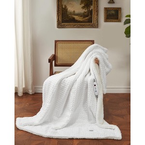 Heated Electric Throw Blanket, Waffle Electric Blanket with 6 Heat Settings & 4-Hour Auto-Off, Machine Washable, White - 1 of 4