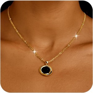 Statement Gemstone Necklace Gold Plated Chunky Dangle Wedding Jewelry Obsidian Black - 1 of 4