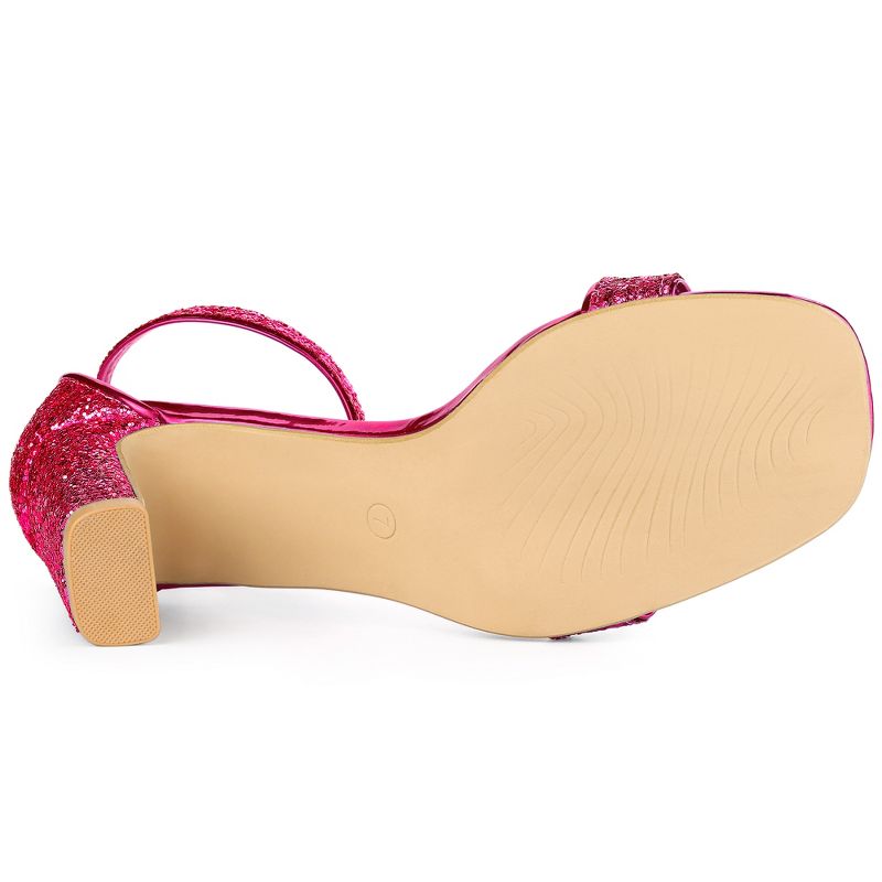 Allegra K Women's Glitter Square Toe Ankle Buckle Strap Chunky Heels Sandals, 5 of 7