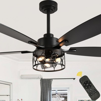 Bella Depot 52" Modern Black Large Caged Ceiling Fan with Light Kit