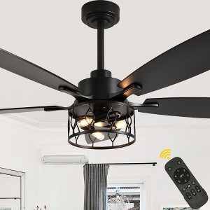 Bella Depot 52" Modern Black Large Caged Ceiling Fan with Light Kit - 1 of 4
