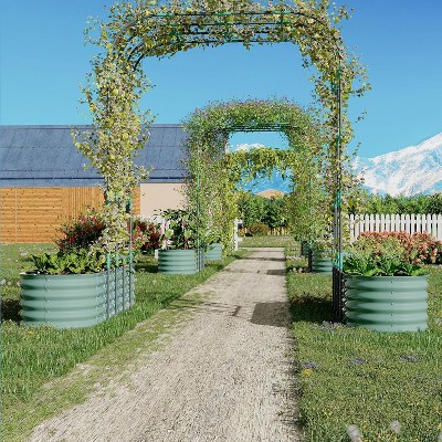 Expandable Arch Trellis Raised Bed Kit - 95" Metal Garden System w/Vertical Netting & Drainage for Plants