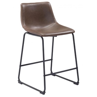 Faux Leather Counter Stool , 34.6" H Vintage Espresso with Black Steel Frame, Set of 2 by Zuo Modern