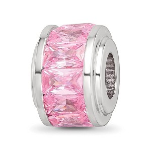 Black Bow Jewelry Sterling Silver and Baguette Pink Cubic Zirconia Bead Charm, 12mm - 1 of 4
