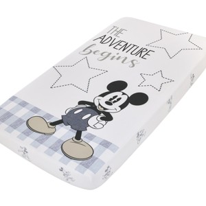 NoJo Disney Mickey Mouse Call Me Mickey White and Blue The Adventure Begins Stars and Gingham 100% Cotton Photo Op Nursery Fitted Crib Sheet - 1 of 4