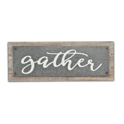 Cheung's Lucia Painted Galvanized & Wood Gather Wall Sign