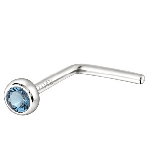 Jewelry Avalanche 22G 14K Gold Bezel-set Aquamarine L-shape Nose Stud - 1 of 1