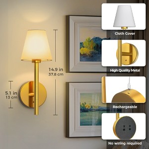 DORESshop 5 in. 1-Light Copper LED Wall Sconces with White Lampshade, Wireless Wall Lights for Bedroom, Living Room, Set of 2 - 1 of 4