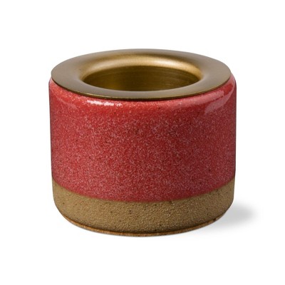 tagltd Glazed Red Stoneware Taper Tealight Candle Holder, 2.5L x 2.5W x 1.95H inches