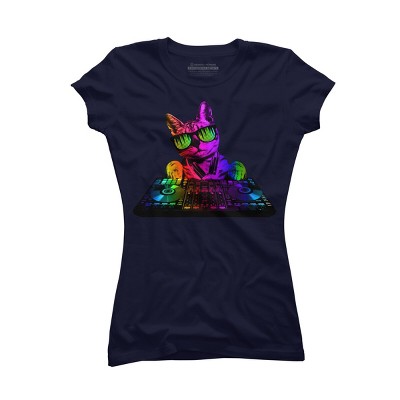 Junior's Design By Humans Cool Cat DJ By clingcling T-Shirt