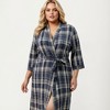 Anna-Kaci Lounge Women's PLus Size Plaid Long Robe with Brushed Texture Adjustable Waist Tie, and Three-Quarter Sleeves - 2 of 4