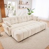 DOMETOUR 3-Seater Sofa Set with 3 Ottomans & Pillows, Solid Wood Frame, Textured Chenille, for Living Room/Office/Hotel, White - 3 of 4