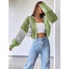 Women's Color Block Crop Cardigan Top Bishop Long Sleeve Open Front Sweater - 2 of 4