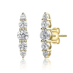 Guili Sterling Silver Clear Cubic Zirconia 5-Stone Linear Journey Stud Earrings – A Classic and Elegant Choice for Subtle Sparkle and Timeless Style - 1 of 4
